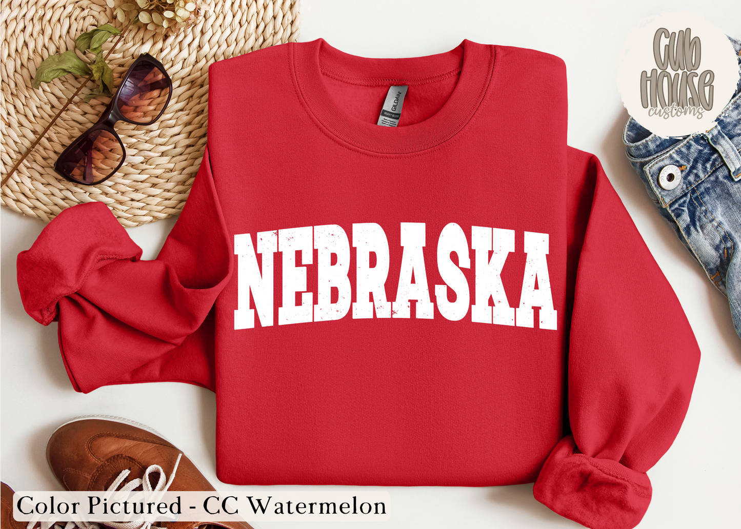 NEBRASKA • DISTRESSED WHITE TEXT