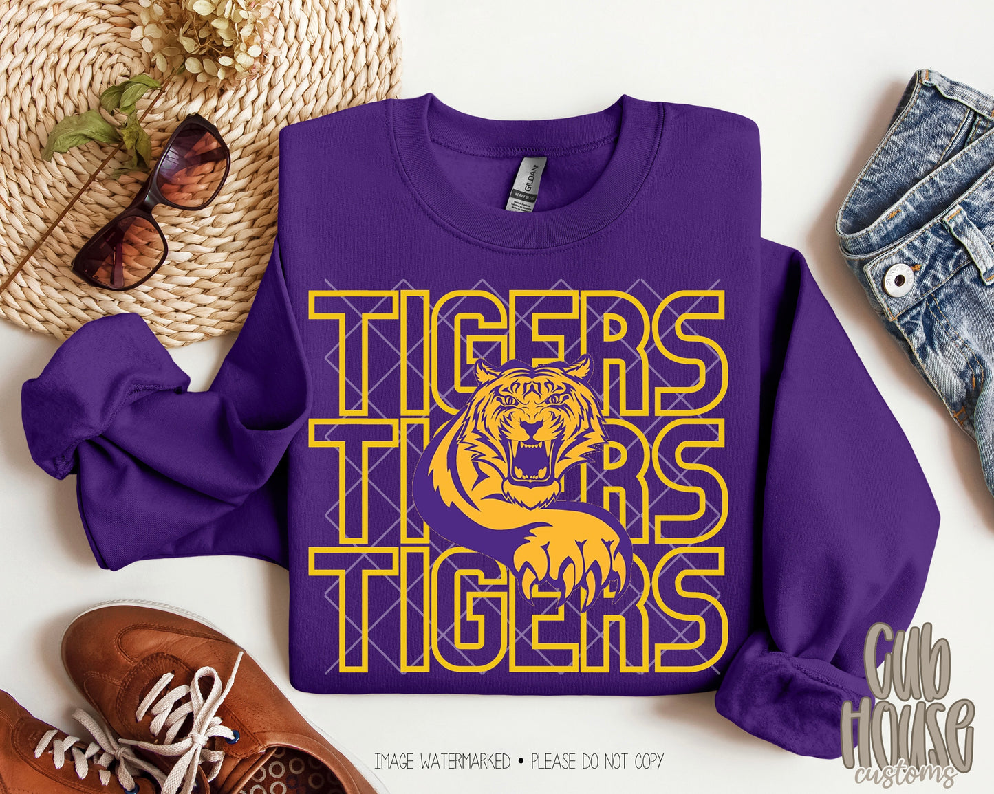TEKAMAH-HERMAN TIGERS • STACKED GOLD TEXT WITH LOGO