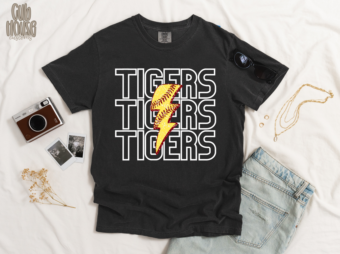 TEKAMAH-HERMAN TIGERS • STACKED WHITE TIGERS WITH SOFTBALL BOLT