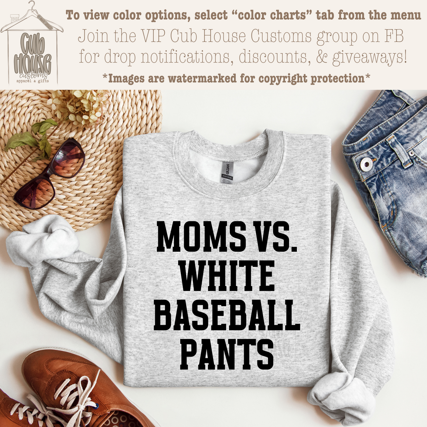 MOMS VS WHITE BASEBALL PANTS - BLACK TEXT