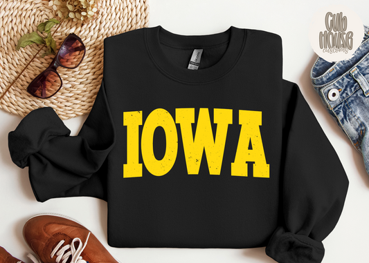 IOWA HAWKS - DISTRESSED GOLD