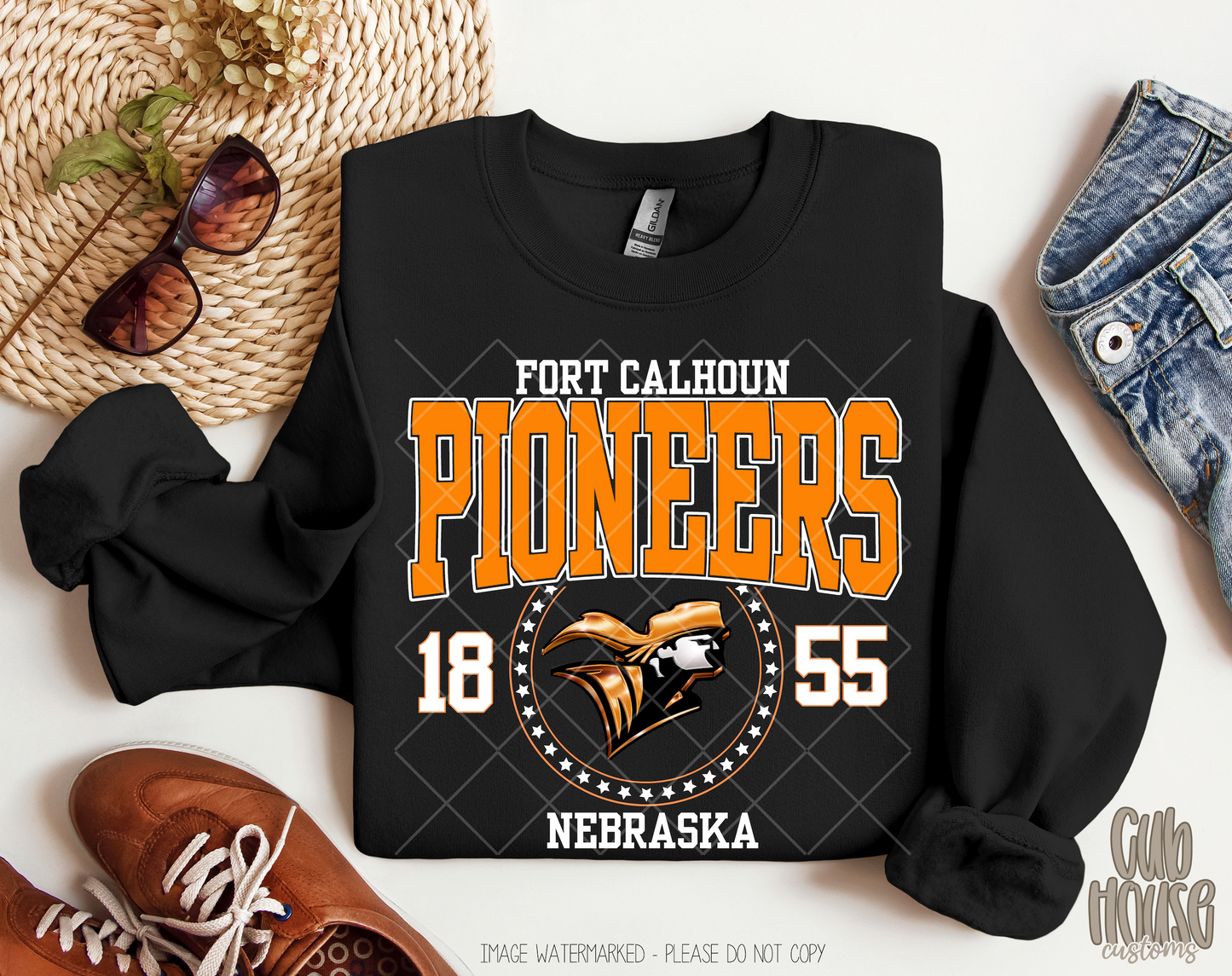 FORT CALHOUN - PIONEERS VARSITY LOGO (FOR DARKER COLOR APPAREL)