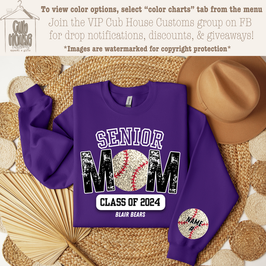 BLAIR BEARS - SENIOR BASEBALL WHITE TEXT (CUSTOMIZABLE)