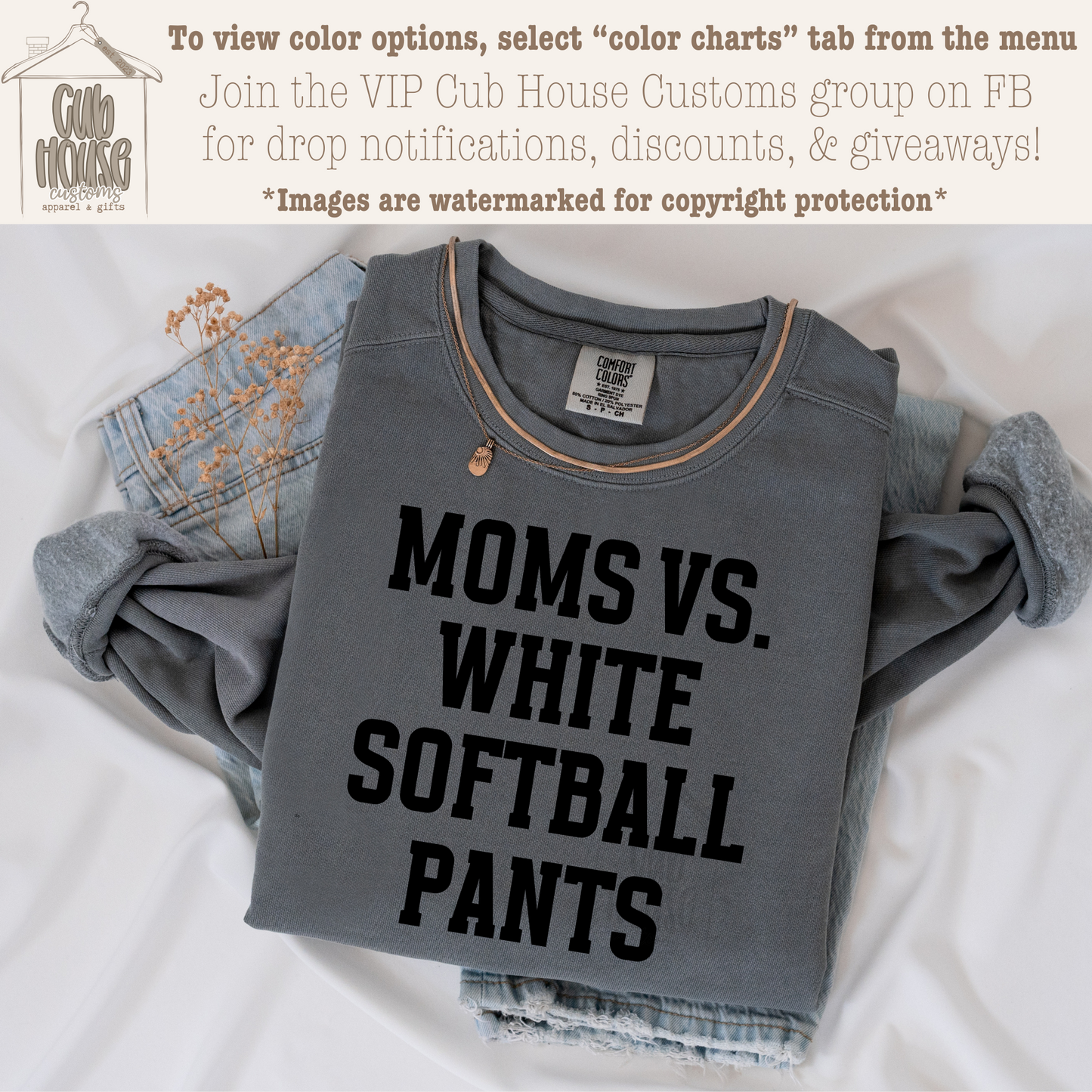 MOMS VS WHITE SOFTBALL PANTS - BLACK TEXT