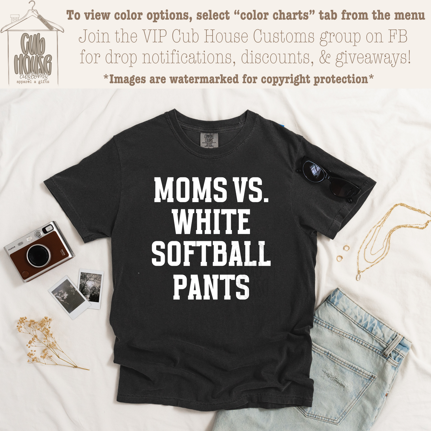 MOMS VS WHITE SOFTBALL PANTS - WHITE TEXT