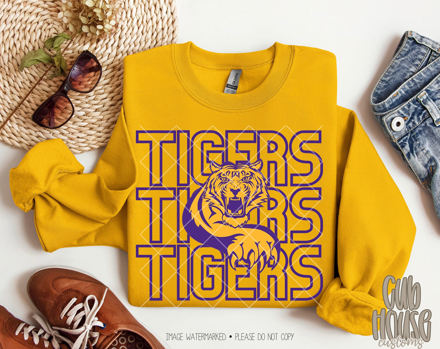 TIGERS WITH LOGO PURPLE TEXT