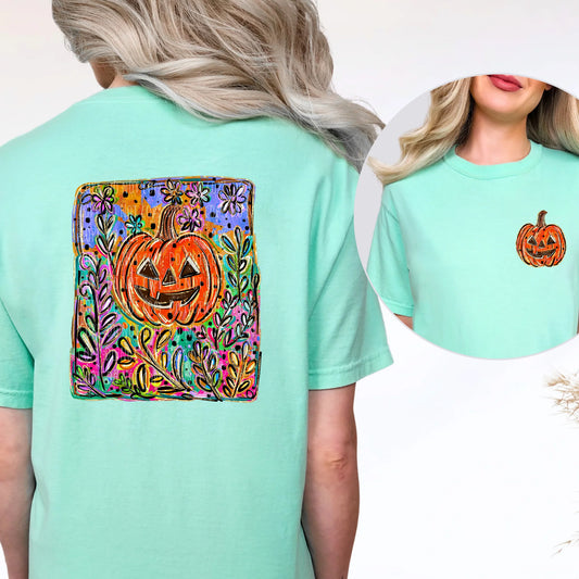 Halloween & Fall • Floral Jack-O'-Lantern Pocket & Full Back