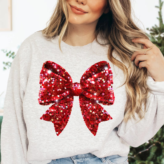 CHRISTMAS - RED FAUX SEQUIN BOW