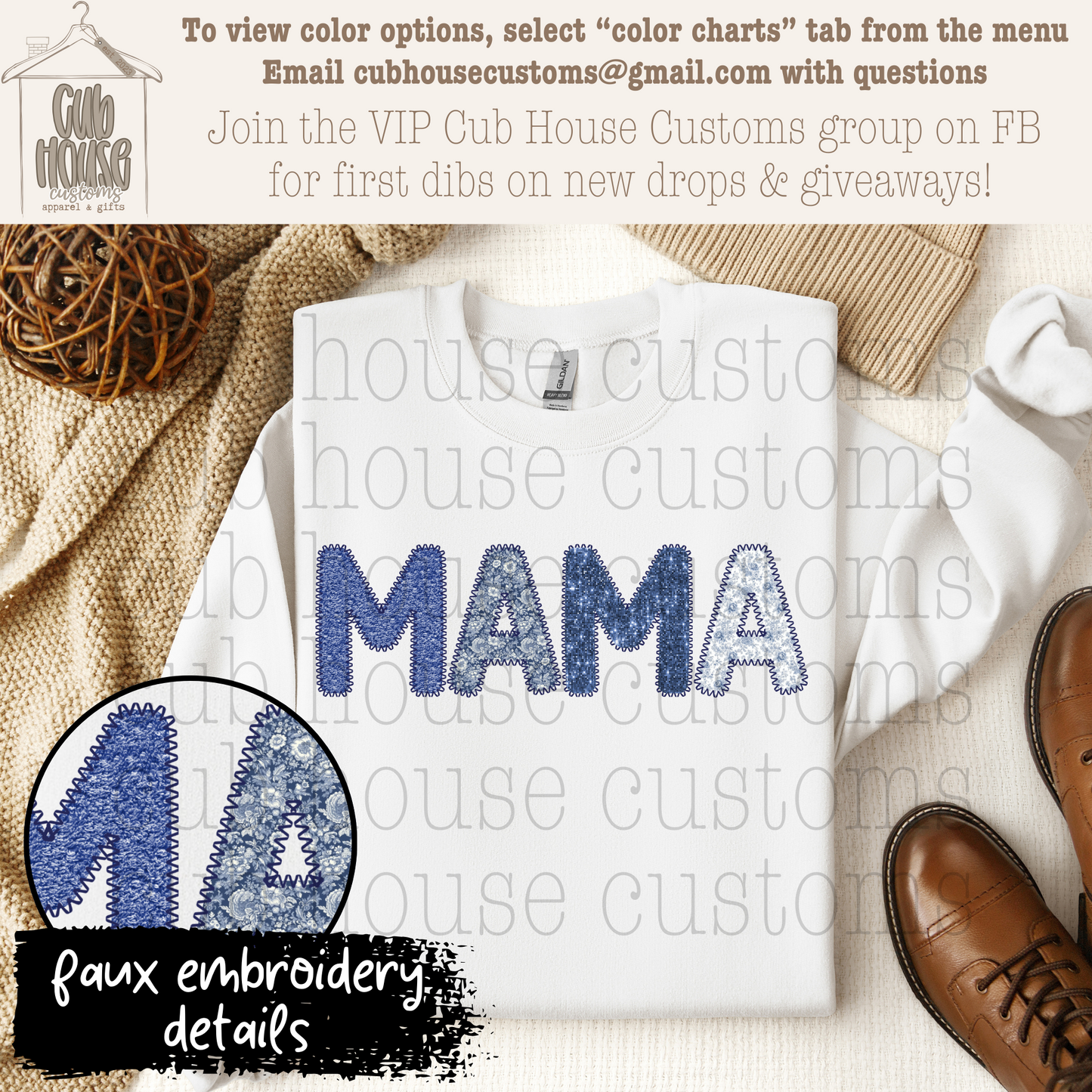 MAMA FAUX STITCHING - BLUE